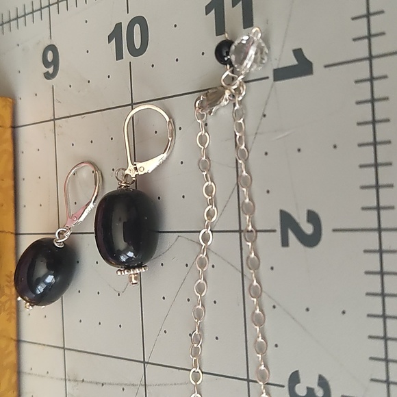 Necklace and earrings set, onyx and 925,17 inches - Picture 2 of 9